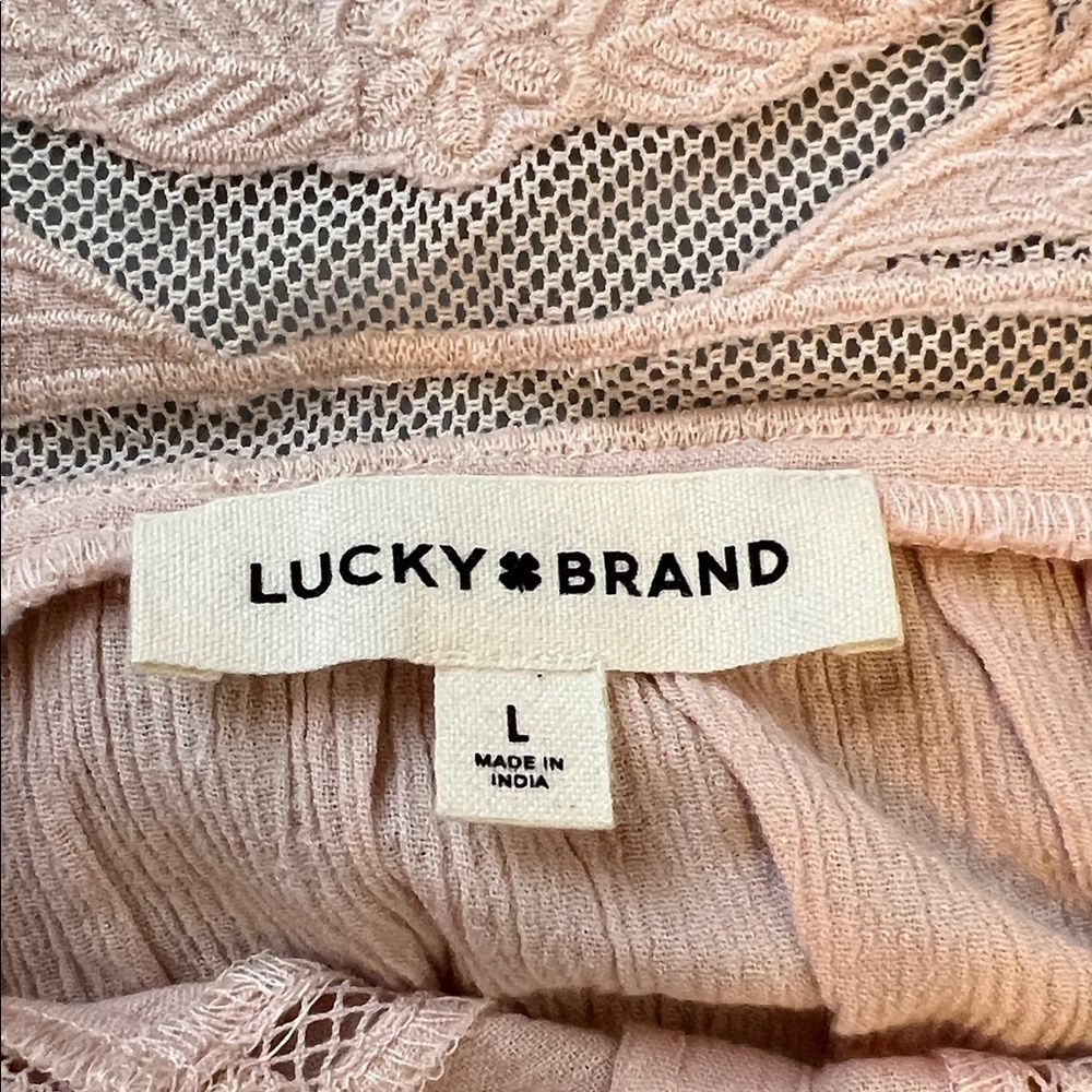 Lucky Brand Long Sleeve Pintuck Bubble Top Blouse Pink Lace L - Picture 9 of 10